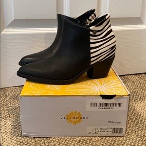 Yellow Box Black leather and Zebrah print booties